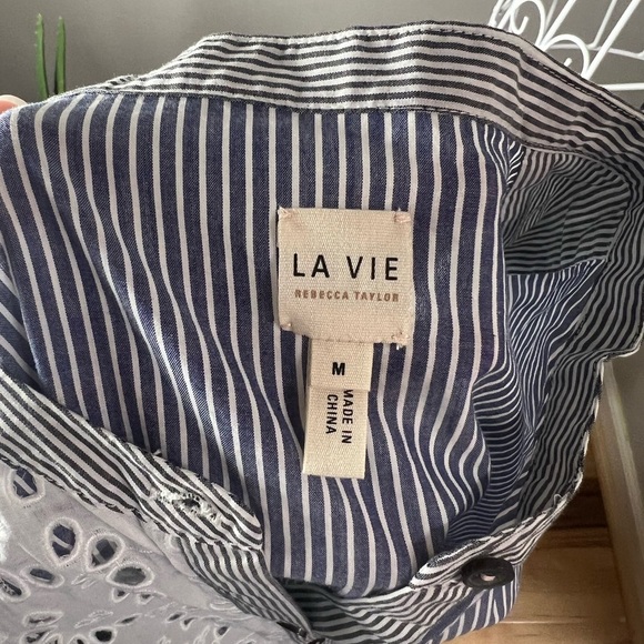 La Vie Rebecca Taylor 100% Cotton Maisie Eyelet Fit And Flare Mini Dress Size M - Picture 7 of 10